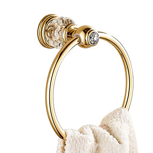 LQW Rund Reines Kupfer Poliert Flansch Gold-Eingelegten Kristall Wand Ring Handtuchhalter Handtuchhaken Wand Badezimmer Bracket Badezimmer Hanger (Gold) von LQW