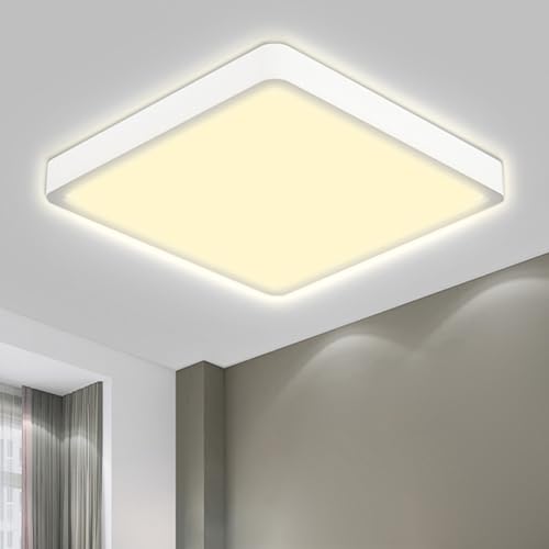 LQWELL® Deckenleuchte LED Deckenlampe, IP44 Wasserfest Badlampe Quadrat Flach 18W 3000K 1600LM Modern Schlicht Lampe Dünn für Wohnzimmer Badezimmer Schlafzimmer Küche Flur Keller Büro, 220 * 24mm von LQWELL