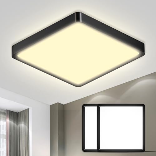 LQWELL® Deckenleuchte LED Deckenlampe, IP44 Wasserfest Badlampe Quadrat Flach 23W 3000K 2400LM Modern Schlicht Lampe Dünn für Wohnzimmer Badezimmer Schlafzimmer Küche Balkon Keller Büro, 300 * 25mm von LQWELL