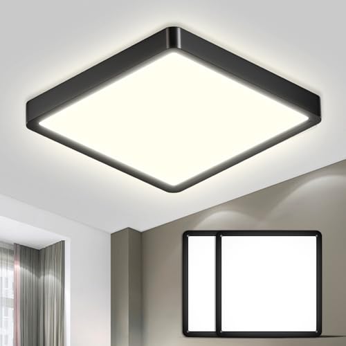 LQWELL® Deckenleuchte LED Deckenlampe, IP44 Wasserfest Badlampe Quadrat Flach 23W 4000K 2600LM Modern Schlicht Lampe Dünn für Wohnzimmer Badezimmer Schlafzimmer Küche Balkon Keller Büro, 300 * 25mm von LQWELL