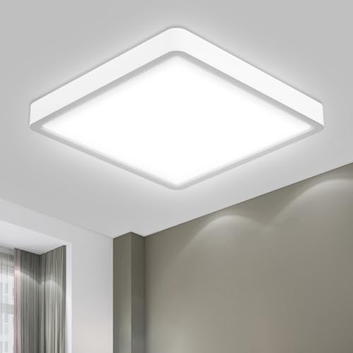LQWELL® Deckenleuchte LED Deckenlampe, IP44 Wasserfest Badlampe Quadrat Flach 40W 6500K 4300LM Modern Schlicht Lampe Dünn für Wohnzimmer Badezimmer Schlafzimmer Küche Balkon Keller Büro, 500 * 25mm von LQWELL