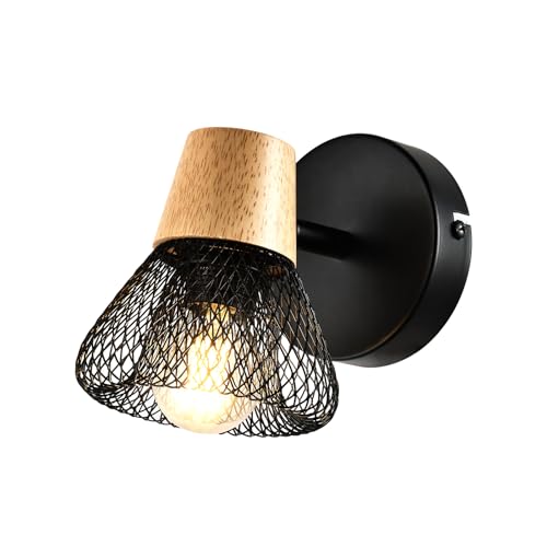 LQWELL® E14 Wandleuchte, LED Wandlampe Innen Wandbeleuchtung Wandspot im Retro-Industriestil, für Studio Bartheke Hotel Schlafzimmer Wohnzimmer Treppe Saal Keller, Mattschwarz Metall, 1 Flammig von LQWELL