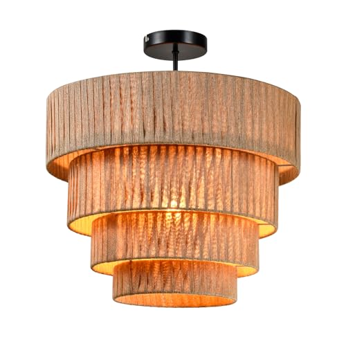 LQWELL® E27 Deckenleuchter Deckenleuchte Hängelampe, Retro Deckenlampe Hängeleuchte 1 Flammig, Linen Beige Kronleuchter für Schlafzimmer Wohnzimmer Esszimmer Bar Hotel Geschäft Studio Cafés von LQWELL