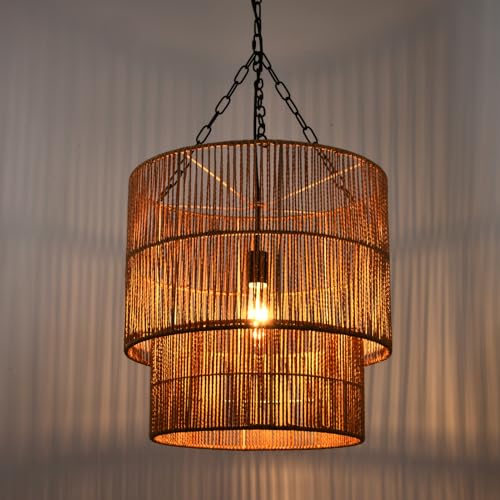 LQWELL® E27 Hängelampe, Retro Pendelleuchte Hängeleuchte 1 Flammig, Linen Schwarz Braun Kronleuchter für Wohnzimmer Schlafzimmer Esszimmer Bar Hotel Geschäft Studio Cafés von LQWELL