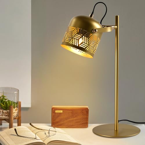 LQWELL® LED Tischlampe, Retro Palaststil Tischleuchte, E27 Nachttischlampe, Metall Schreibtischlampe Esstischlampe für Schlafzimmer Esszimmer Bibliothek Museum Studio Büro Bar Geschäft Dekor von LQWELL