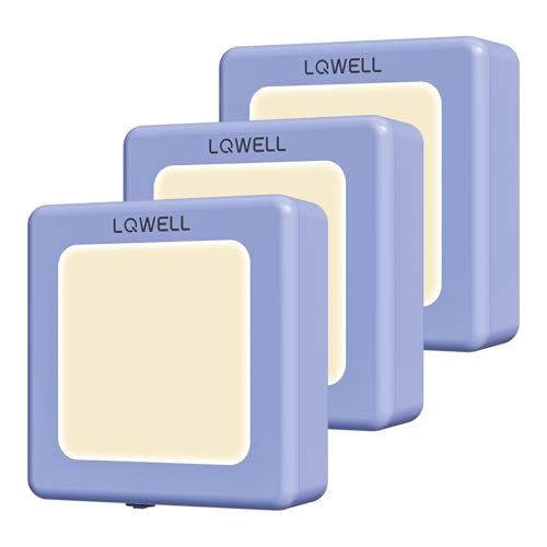LQWELL® Nachtlicht Steckdose Faltbar mit Dämmerungssensor, Nachtlampe Einstellbare Helligkeit, Automatisch Steckdosenlicht, Orientierungslicht Warmweiß für Kinder Zimmer Gang Treppen (Lila, 3 STK) von LQWELL