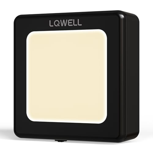 LQWELL® Nachtlicht Steckdose Faltbar mit Dämmerungssensor, Nachtlampe Einstellbare Helligkeit, Automatisch Steckdosenlicht, Orientierungslicht Warmweiß für Kinder Zimmer Gang Treppen (Schwarz, 1 STK) von LQWELL