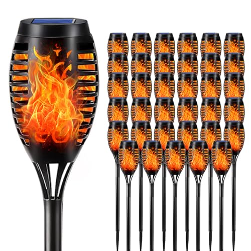 LQWELL® Solarleuchten Solar Fackellicht für Außen Garten 36 Stück 12 LED Solarlampe mit Realistischer Flammeneffekt IP65 Wasserdicht Gartenfackeln Solar Weg Hinterhöfe Rasen Beleuchtung (36 Stück) von LQWELL
