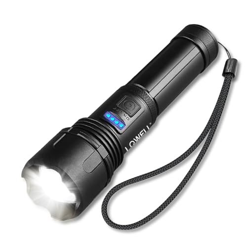 LQWELL® Taschenlampe LED USB C Aufladbar, Extrem Helle Zoombares Taktische Taschenlampen mit 5 Lichtmodi, Einstellbare Helligkeit, Wasserdichte Flashlight für Camping, Wandern, Outdoor, Notfäll von LQWELL