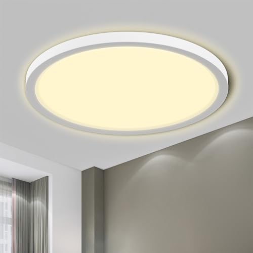 LQWELL® Deckenleuchte LED Deckenlampe, IP44 Wasserfest Badlampe Rund Flach 18W 3000K 1600LM Modern Schlicht Lampe Dünn für Wohnzimmer Badezimmer Schlafzimmer Küche Balkon Keller Büro, 220 * 24mm von LQWELL