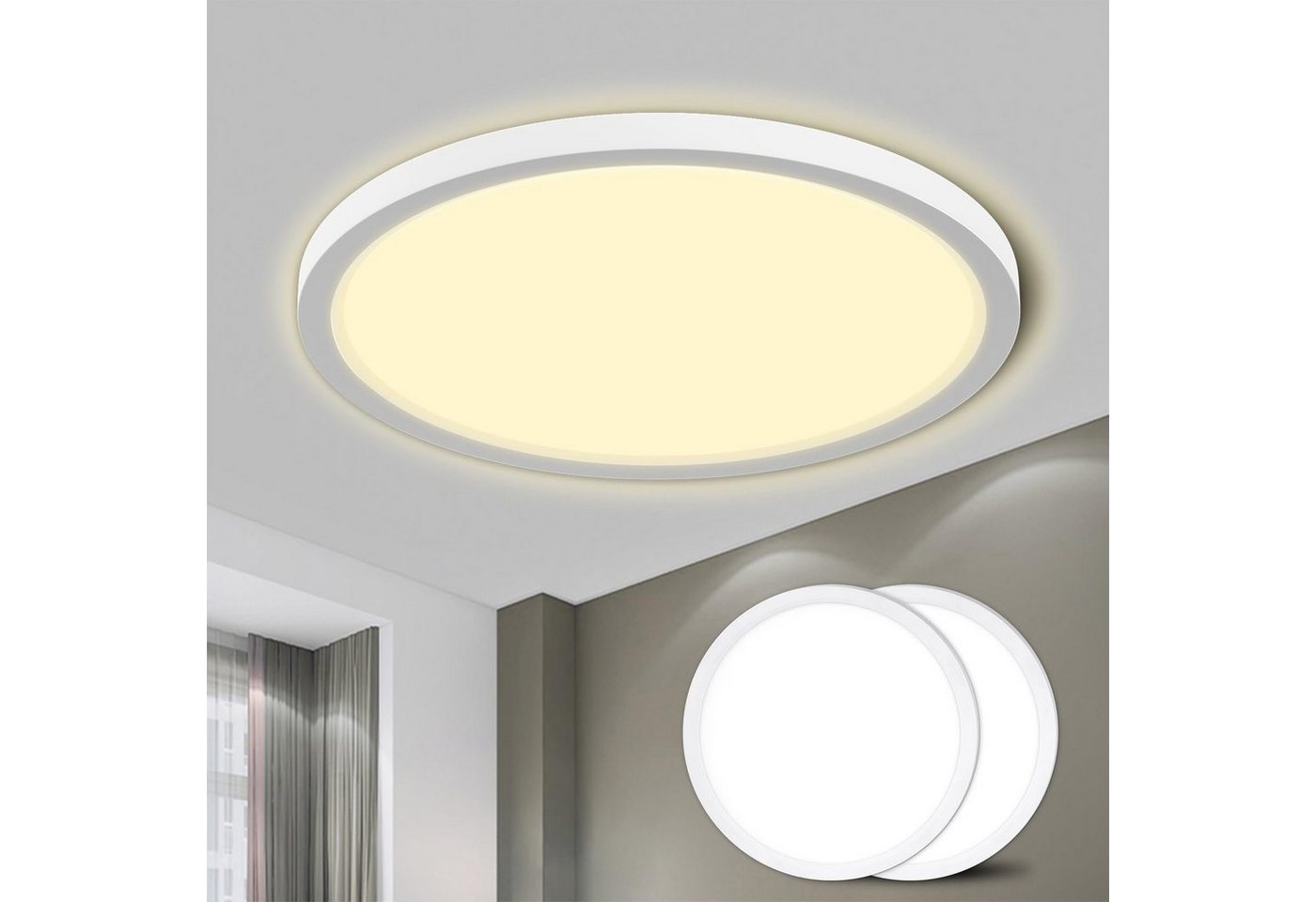 LQWELL LED Deckenleuchte Rund Flach LED Deckenlampe 2 Stück, 18W,1600LM, LED fest integriert, neutralweiß, IP44 Wasserfest Badlampe, Modern Schlicht Lampe von LQWELL