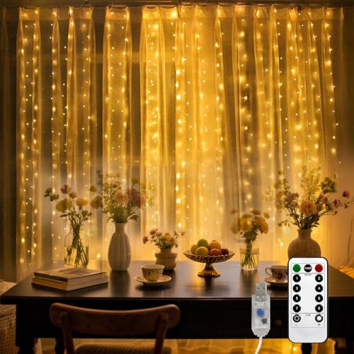 LQWELL LED Lichtervorhang mit Fernbedienung, 3 x 3m 300 Leds Lichterkettenvorhang mit Timer, Dimmbar, Warmweiß 8 Modi Lichterkette Fenster für Innen Außen Zimmer Hochzeit Party Weihnachten Deko LQWELL LED Lichtervorhang mit Fernbedienung, 3 x 3m 300 Leds Lichterkettenvorhang mit Timer, Dimmbar, Warmweiß 8 Modi Lichterkette Fenster für Innen Außen Zimmer Hochzeit Party Weihnachten Deko von LQWELL