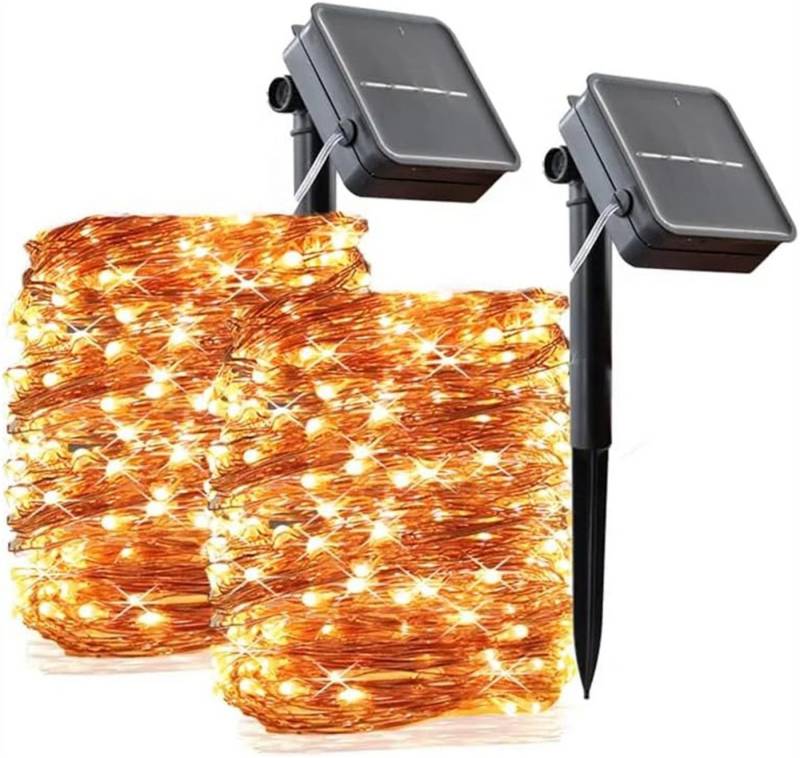 LQWELL LED Solarleuchte 2er 12m Solar Lichterkette Außen Kupferdraht, LED, Warmweiß, IP65 wasserdicht 120LED von LQWELL