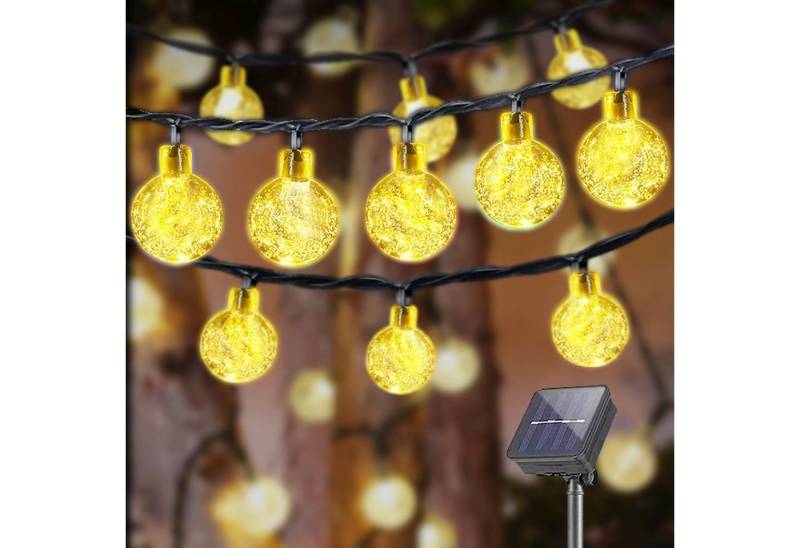 LQWELL LED Solarleuchte LED Kugeln Lichterkette Aussen Solar Gartenleuchte, Solar Kettenlicht Kristall Kugeln, LED fest integriert, ‎Warmweiß, 15LED 5M 33FT 8 Modi Lichterkette von LQWELL
