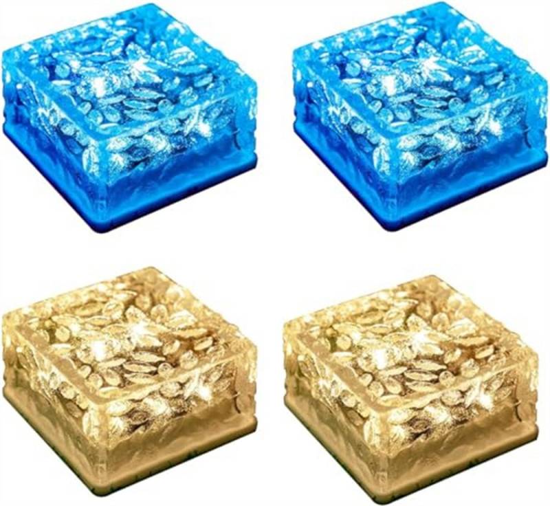 LQWELL LED Solarleuchte Solar Brick Light Solarlicht Deko Außen, LED, Warmweiß + Blau, Wasserdicht von LQWELL
