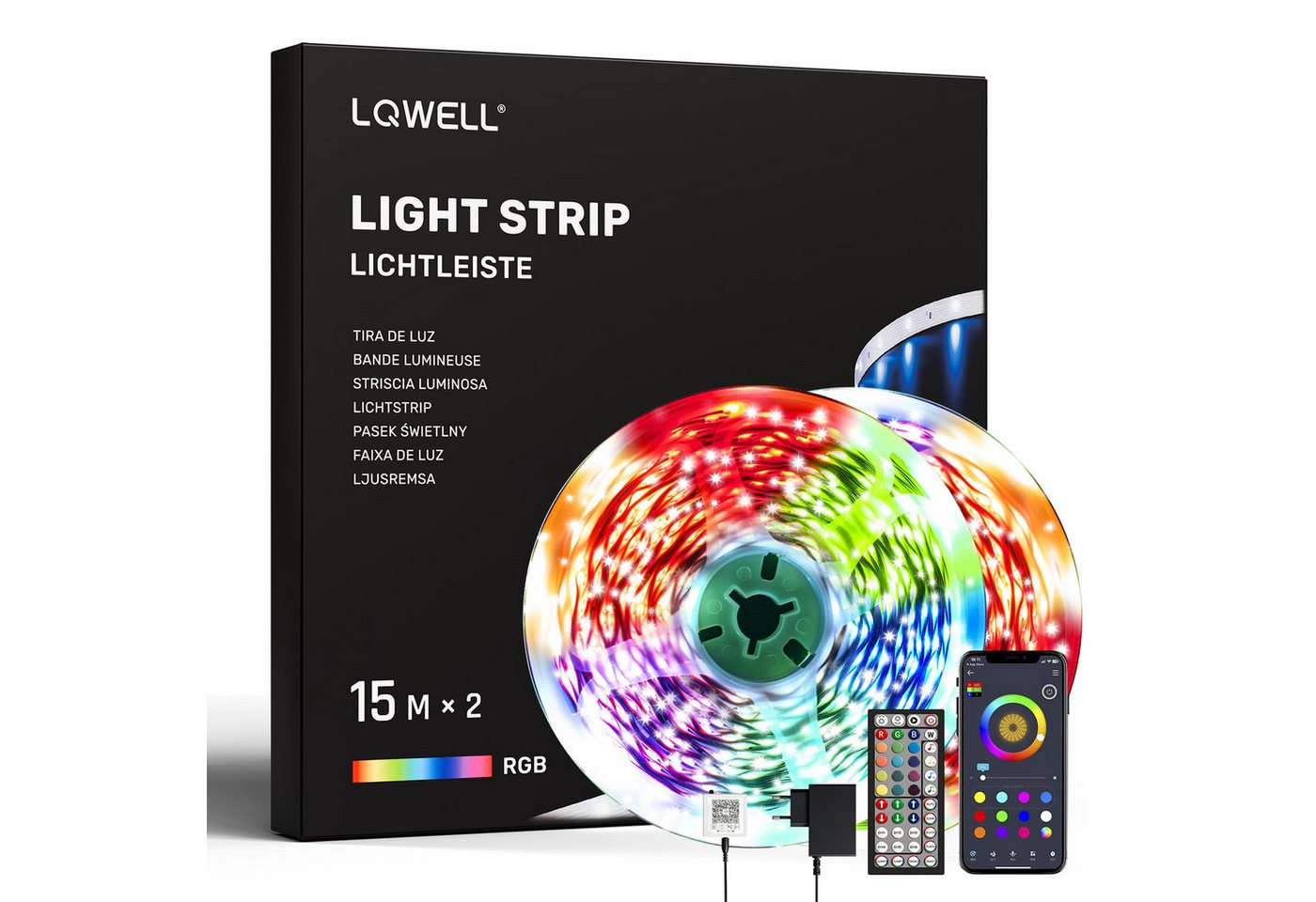 LQWELL LED-Streifen 10-30m LED Strip Licht-Band Leiste RGB einstellbar Fernbedienung App, 720-flammig, 30m Licht-Streifen 720 LEDs 36W Fernbedienung Wohnzimmer Party LQWELL LED-Streifen 10-30m LED Strip Licht-Band Leiste RGB einstellbar Fernbedienung App, 720-flammig, 30m Licht-Streifen 720 LEDs 36W Fernbedienung Wohnzimmer Party von LQWELL