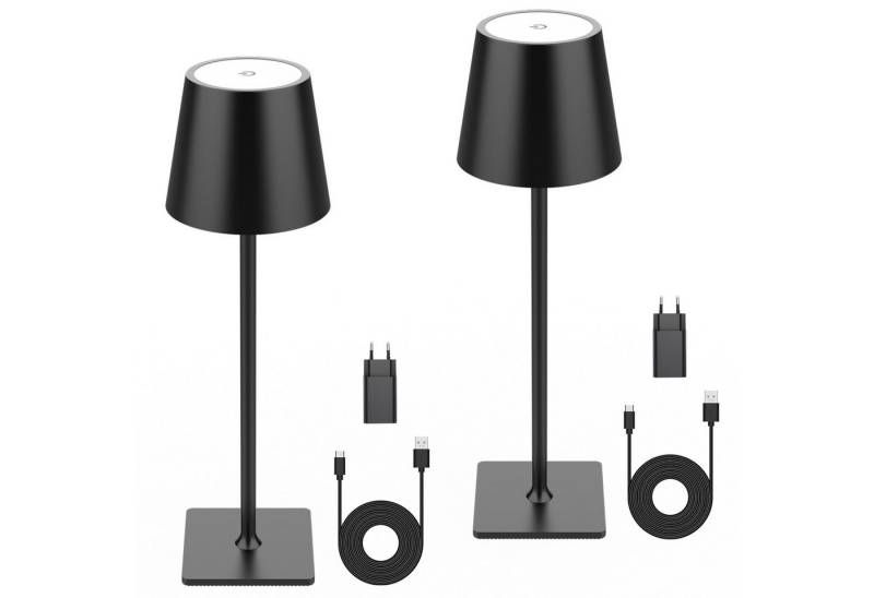 LQWELL LED Tischleuchte Tischlampe Kabellos Aufladbar, LED Außen Tischlampe 2er-Set, LED fest integriert, Touch-Dimmbar von 5–100 % Helligkeit, mit 3 Lichtfarben (3000/4000/6000K)Kaltweiß, Naturweiß, Warmweiß, USB, Akku, Outdoor, Indoor, Akkuleuchte 36cm hoch von LQWELL