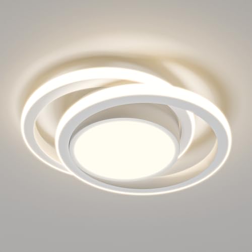 LQWELL Modern Led Deckenleuchte, LED Deckenlampe 28cm, 2-Ringe Design, 32W 3000K 3520LM IP44 Wasserfest Schlafzimmerleuchte Wohnzimmerleuchte aus Metall+Acryl als Badezimmer Küche Keller Büro von LQWELL