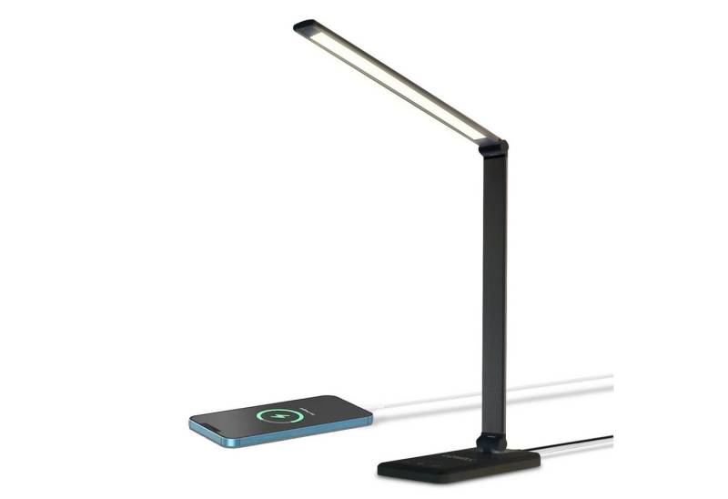 LQWELL Schreibtischlampe LED Schreibtischlampe Dimmbar Metallmaterial, LED wechselbar, 5 Farben & 10 Helligkeitsstufen Augenfreundliche Nachttischlampe, USB-Aufladung, Touch-Steuerung & Memory-Funktion von LQWELL