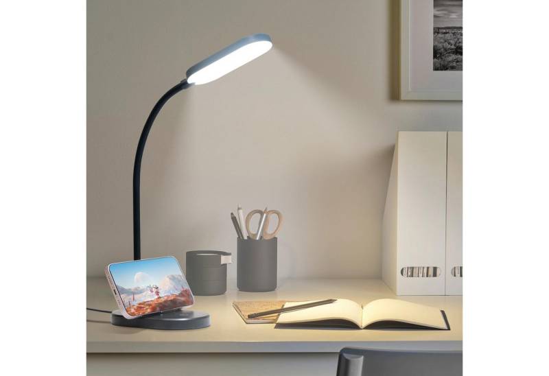 LQWELL Schreibtischlampe Tischleuchte mit Telefonhalter, LED fest integriert, 360° Flexibel Touch-Steuerung, Studienlampe für Heimbüro, 5000k, 160 Lumen, LED Schreibtischlampe von LQWELL