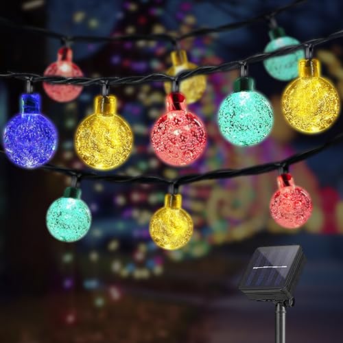 LQWELL® Solar Lichterkette Aussen, Solar Kettenlicht Kristall Kugeln 30LED 8M 26FT IP44 8 Modi Lichterkette für Außer/Innen Wasserdicht Garten Terrasse Balkon Hochzeit Fenster (Bunt) von LQWELL