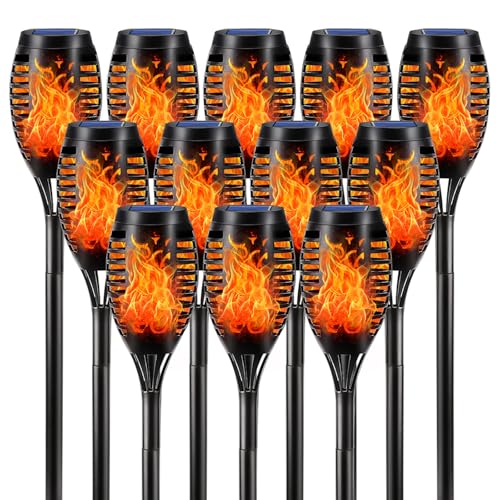 LQWELL Solarleuchten Solar Fackellicht für Außen Garten 12 Stück 12 LED Solarlampe mit Realistischer Flammeneffekt IP65 Wasserdicht Gartenfackeln Solar Weg Hinterhöfe Rasen Beleuchtung (12 Stück) von LQWELL