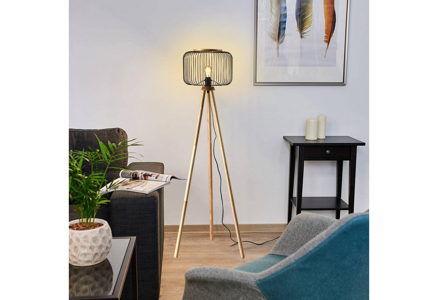LQWELL Stehlampe Bodenleuchte,1 Flammig Modern Standleuchten, ohne Leuchtmittel, Stehleuchte Art Deco Holz Dreibein H140CM, für Restaurants, Wohnzimmer, Schlafzimmer, Büros, Cafés LQWELL Stehlampe Bodenleuchte,1 Flammig Modern Standleuchten, ohne Leuchtmittel, Stehleuchte Art Deco Holz Dreibein H140CM, für Restaurants, Wohnzimmer, Schlafzimmer, Büros, Cafés von LQWELL