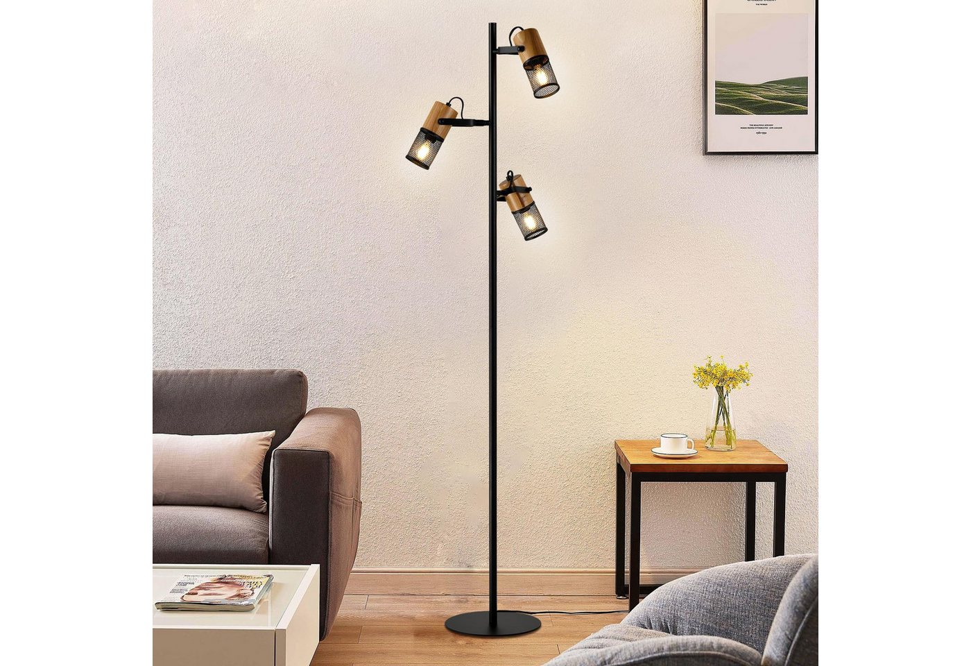 LQWELL Stehlampe Bodenleuchte, 3 Flammig Modern Standleuchten, ohne Leuchtmittel, E27 Stehleuchteaus Schwarz Metall H140CM, für Anlässe wie Restaurants, Wohnzimmer, Schlafzimmer, Büros, Cafés von LQWELL