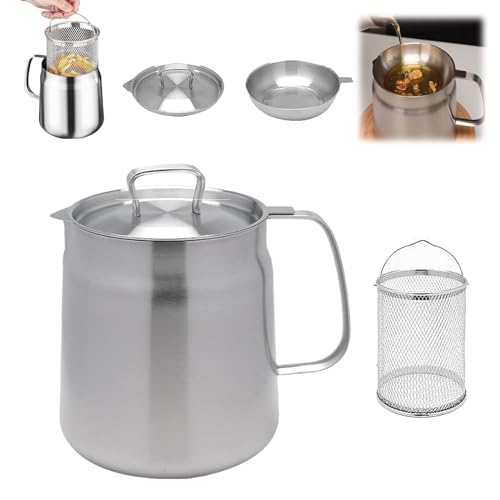 304 Stainless Steel Large Capacity Versatile Oil Filter Vessel Tank, Stainless Steel Oil Filter Pot, Multi-Functional Kitchen Mini Oil Fryer And Filter Cup Combo (1.5L) von LQX
