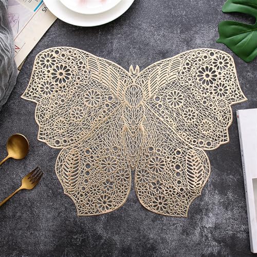 LQXHZ 2022 Neues Schmetterlingsform Nicht -Schlupf -Placemat Coaster -Kompatible mit Tischdinne PVC Isolierpolster Tischmatten Pads Hausdekoration(Gold,6 pieces) von LQXHZ