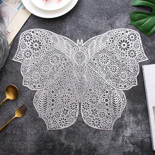 LQXHZ 2022 Neues Schmetterlingsform Nicht -Schlupf -Placemat Coaster -Kompatible mit Tischdinne PVC Isolierpolster Tischmatten Pads Hausdekoration(Silver,6 pieces) von LQXHZ