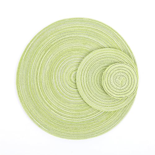 LQXHZ 6 Stücke/Satz runder Baumwollgarntisch Matte Western Lebensmittelmatte handgewebte Nicht-Schlupf-Suppenplatte Schüssel Matte Coaster Isolationspad(Green,36cm 6pcs) von LQXHZ