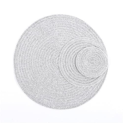 LQXHZ 6 Stücke/Satz runder Baumwollgarntisch Matte Western Lebensmittelmatte handgewebte Nicht-Schlupf-Suppenplatte Schüssel Matte Coaster Isolationspad(Silver,36cm 6pcs) von LQXHZ