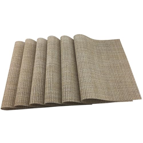 LQXHZ 6pcs Schwarze Waschmaschinen Vinyl Vinyl PVC Getränkeplatzierung Nicht-rutschige Isolierung Taschen-Esszimmer-Dekorentischmatten(Cotton-Linen Brown) von LQXHZ