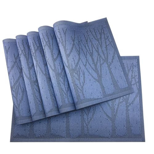 LQXHZ 6pcs schwarze Waschmaschinen Vinyl Vinyl PVC Getränkeplatzierung Nicht-rutschige Isolierung Taschen-Esszimmer-Dekorentischmatten(Tree Blue) von LQXHZ