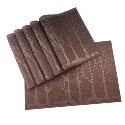 LQXHZ 6pcs schwarze Waschmaschinen Vinyl Vinyl PVC Getränkeplatzierung Nicht-rutschige Isolierung Taschen-Esszimmer-Dekorentischmatten(Tree brown) von LQXHZ