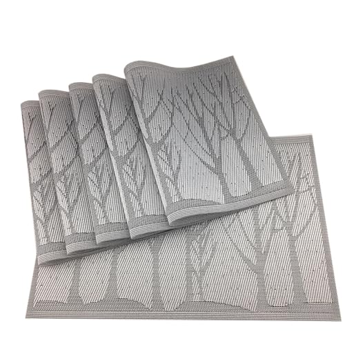 LQXHZ 6pcs schwarze Waschmaschinen Vinyl Vinyl PVC Getränkeplatzierung Nicht-rutschige Isolierung Taschen-Esszimmer-Dekorentischmatten(Tree silver) von LQXHZ