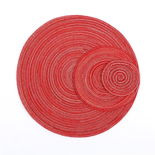 LQXHZ 8pcs/Los Küchenwerkzeuge Tischmatte runde Tischemat umweltfreundlich handgestrickte Tassenmatte -kompatibel mit Hausgartengeschirrpolster(Red,ROUND_36CM) von LQXHZ