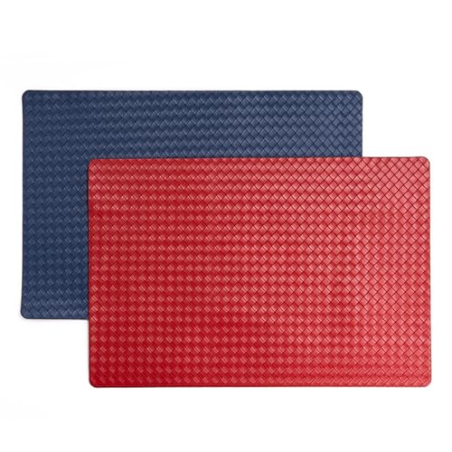 LQXHZ Leder gewebtes Placemat doppelseitiger rechteckiger Tischmattenmatten Wärme Isolierung wasserdichtes Öl-Professional-Topf-Tischmatten Nicht-Schlupftischtisch(Red and blue,1PC_43X30CM) von LQXHZ