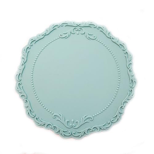 LQXHZ Silikontischmattenkompatibel mit Esstisch Untersetzer runde Spitzenform Ort Matten Isolierkissen Fotorahmen Dekoration Hochzeit Untersetzer(Blue small 23 cm) von LQXHZ