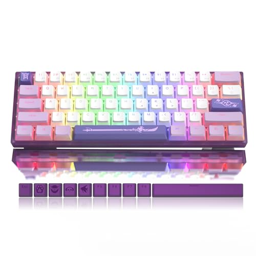 LQXQ WK61 Mechanische Tastatur 60%, Gaming-Tastatur verkabelt, RGB, Hot-Swap RGB mit PBT Violette Tastenkappen für Gamer PC Windows - Linearer roter Schalter von LQXQ