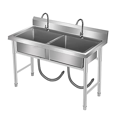 LQY Wet Bar Sink Kitchen Sink Kommerzielle Edelstahl Freistehender Verbundwerkstoff mit Wasserhahn Abfluss Gleiches Doppelwaschbecken von LQY