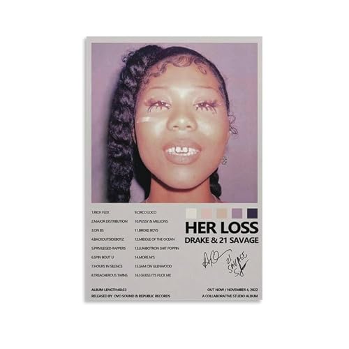 Poster, Motiv: Her Loss Drake und 21 Savage, Comic-Poster, Kunstdruck, Ölgemälde, Reproduktion, moderner Leinwanddruck, Kunstwerk, abstrakte Landschaftsbilder, gedruckt auf Leinwand, Wandkunst für von LQYAIQ