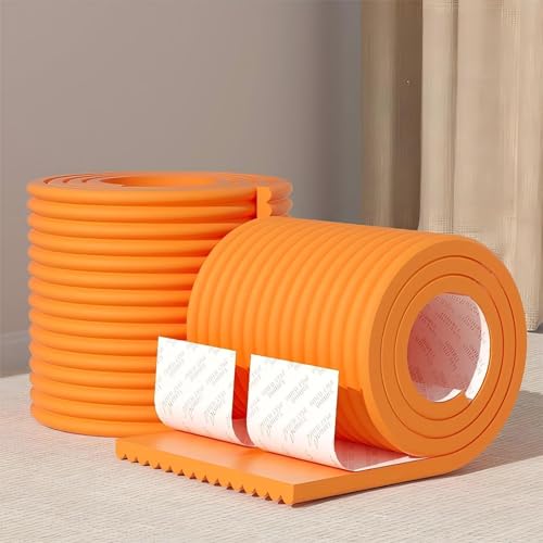 Wandkissen 3D for Kinderzimmer, 1cm Dicke, Wandkissen Bett 200cm NBR-Schaum, Wasserfest, Leicht Reinigbar, Selbstklebend for Schutz an Möbeln(Orange) von LQYDQSC