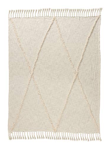 LR Home Bohemian Basics Dekodecke Rautenmuster Baumwolle Birke/Creme 127 x 152,4 cm von LR Home