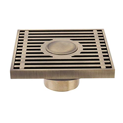 Abflussabdeckung, Duschablaufabdeckung, Duschbodenablauf Messing 4 Zoll quadratischer Duschbodenablauf abnehmbare Abdeckung, Badezimmerabtropffläche mit Haarsieb for Küche, Waschraum, Garage, Keller von LRFNKCT