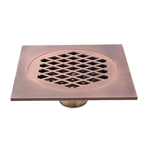 Abflussabdeckung,Duschablaufabdeckung, Duschbodenablauf Messing 6 Zoll quadratischer Duschbodenablauf abnehmbare Abdeckung, Badezimmerabtropffläche mit Haarsieb(Red Copper) von LRFNKCT