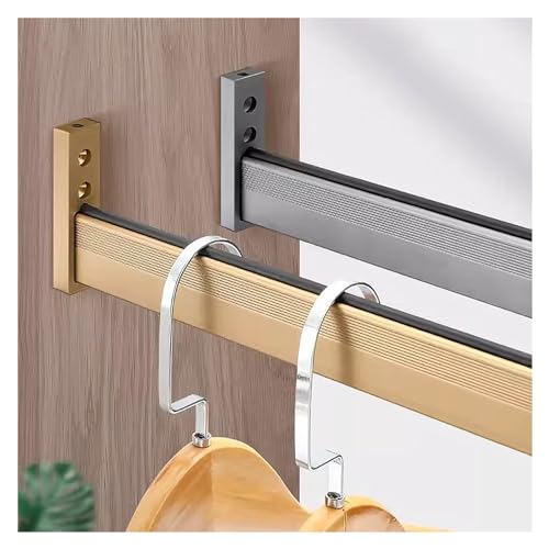 Kleiderstangen, Kleiderstangen for Schlafzimmer/Balkon for Aufhängen von Kleidung, kundenspezifische rechteckige Kleiderstange aus Aluminium(Black,Closet Width 130cm(51 1/5")) von LRFNKCT