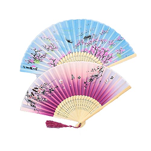 LRFNKCT Handfächer, Faltfächer, Handfächer, Handfächer, 2er-Pack Handfächer mit Quasten, Hanfu-Faltfächer im antiken Stil, tragbarer, faltbarer kleiner Fächer, elegante Hand (Farbe: C)(G) von LRFNKCT