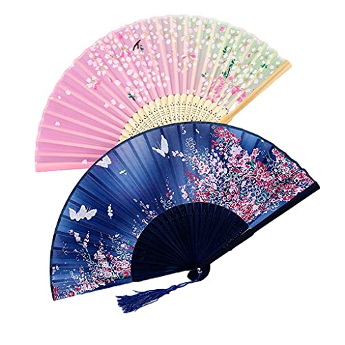 LRFNKCT Handfächer, Faltfächer, Handfächer, Handfächer, 2er-Pack Handfächer mit Quasten, Hanfu-Faltfächer im antiken Stil, tragbarer, faltbarer kleiner Fächer, elegante Hand (Farbe: C)(Gray) von LRFNKCT